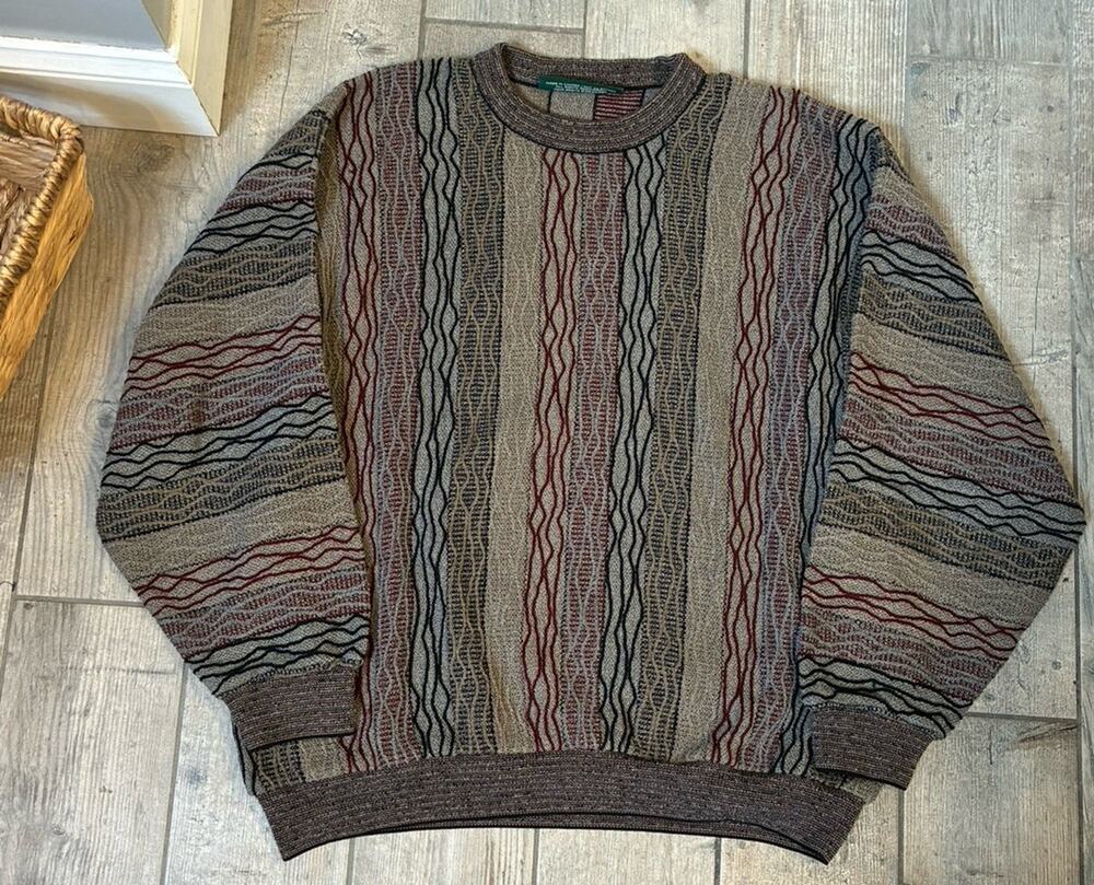 Vintage Tundra Canada 3D Knit Sweater Men L Wool Coogi Style Biggie Grunge 90s